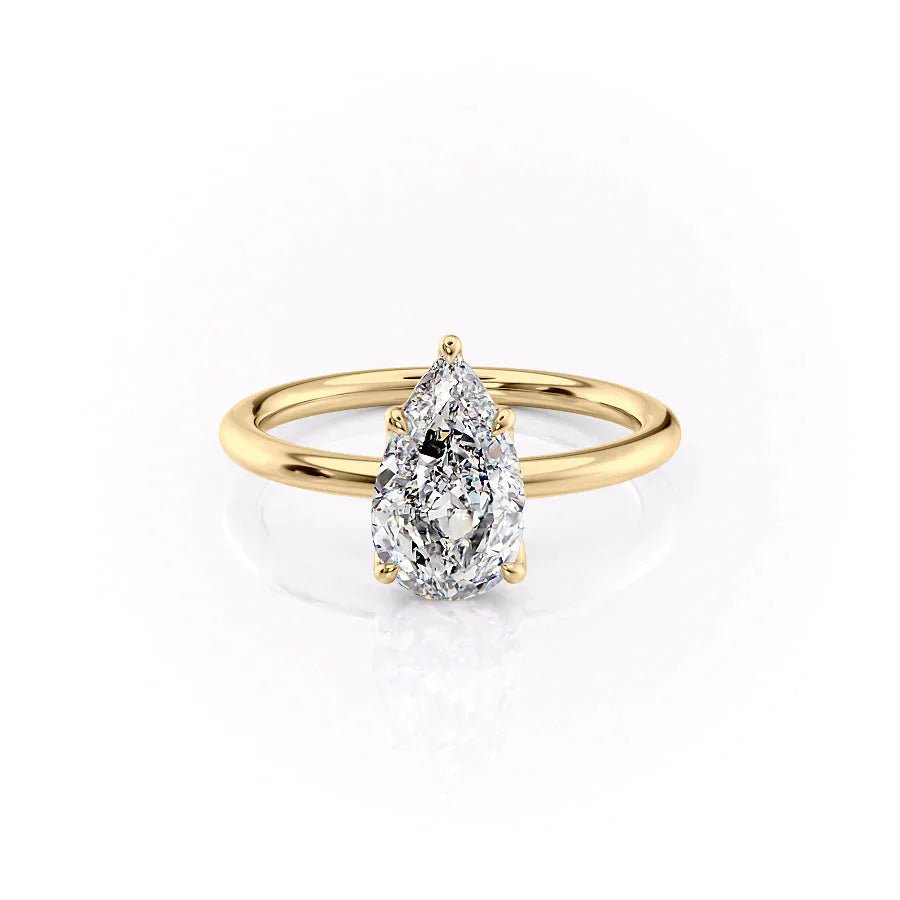 The Pave Alison Set  With A 3.5 Carat Pear 18K Yellow Gold Moissanite