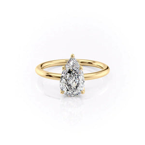 The Pave Alison Set  With A 1 Carat Pear 18K Yellow Gold Moissanite