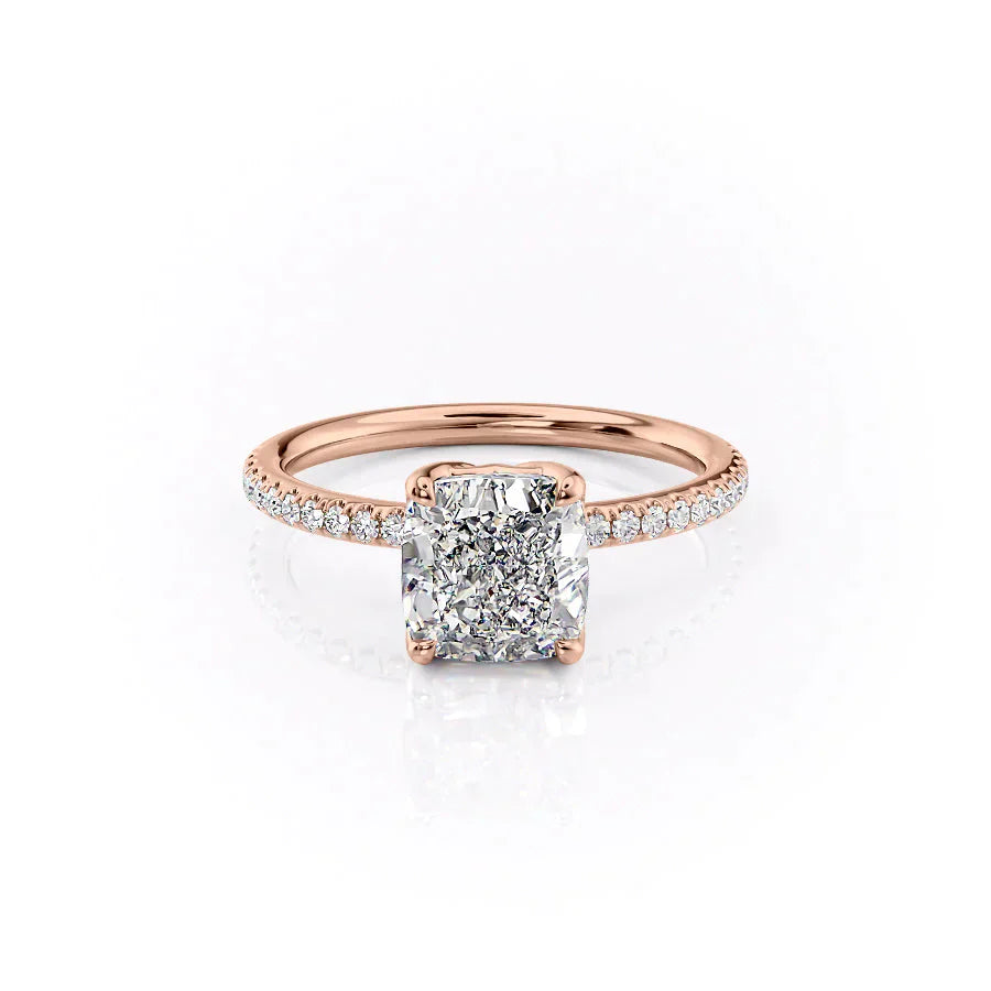 The Alison Set  With A 4 Carat Cushion 14K Rose Gold Moissanite