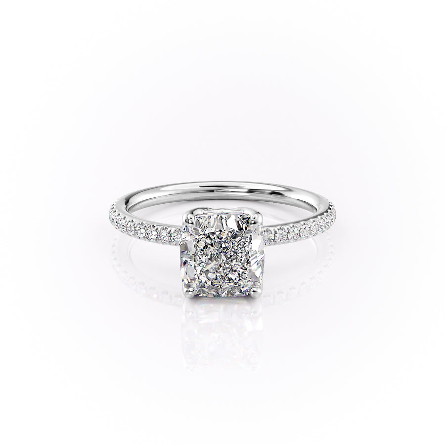 The Pave Alison Set With A 2.5 Carat Cushion 14K White Gold Lab Diamond