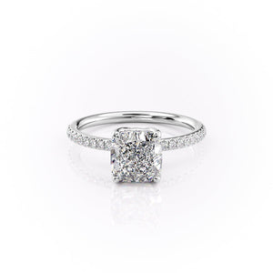 The Pave Alison Set With A 2.5 Carat Cushion 14K White Gold Lab Diamond