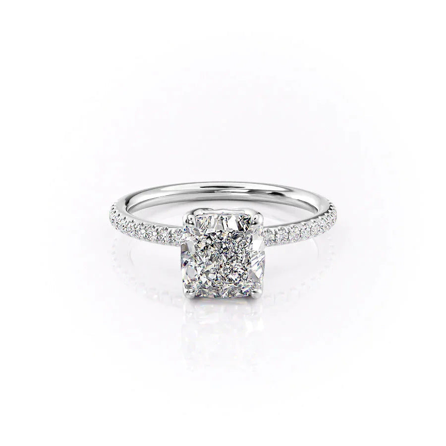 The Pave Alison Set With A 1 Carat Cushion 18K White Gold Lab Diamond