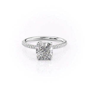 The Pave Alison Set With A 3 Carat Cushion 18K White Gold Lab Diamond