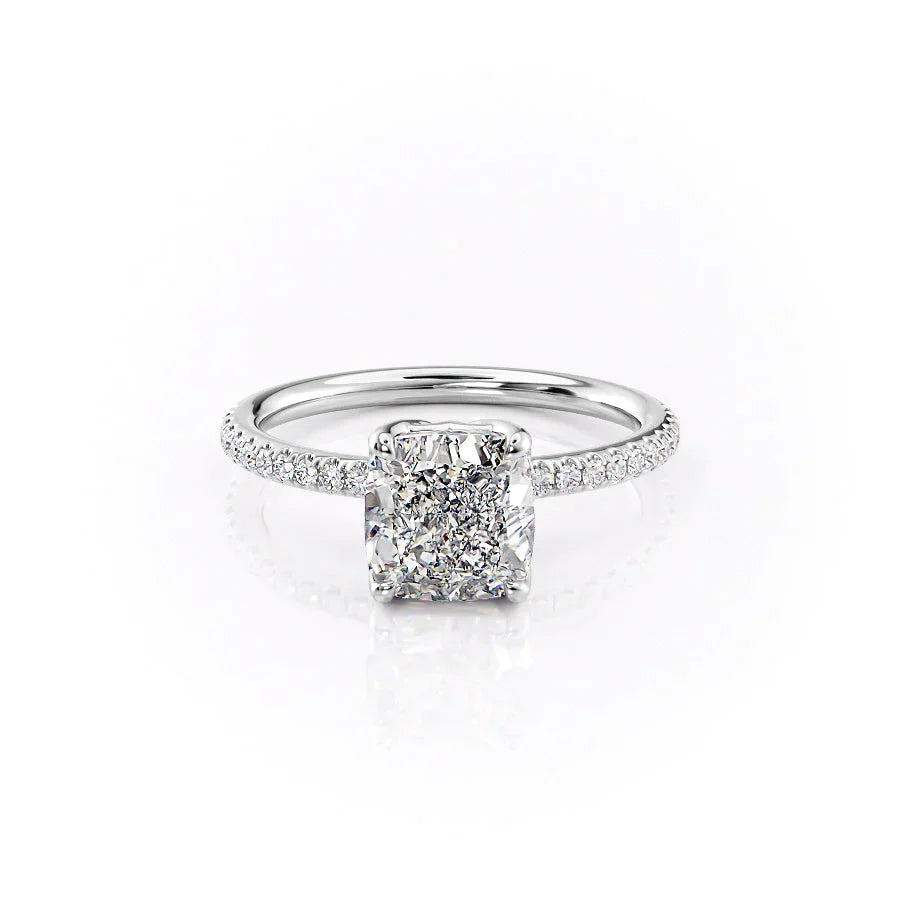 The Alison Set  With A 5 Carat Cushion 14K White Gold Moissanite
