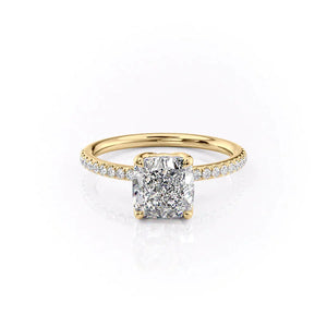 The Pave Alison Set With A 2 Carat Cushion 18K Yellow Gold Lab Diamond