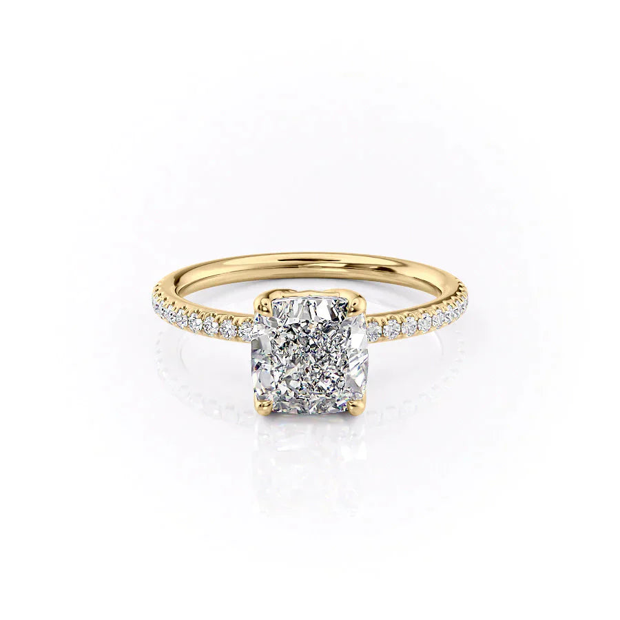 The Alison Set  With A 2.5 Carat Cushion 18K Yellow Gold Moissanite