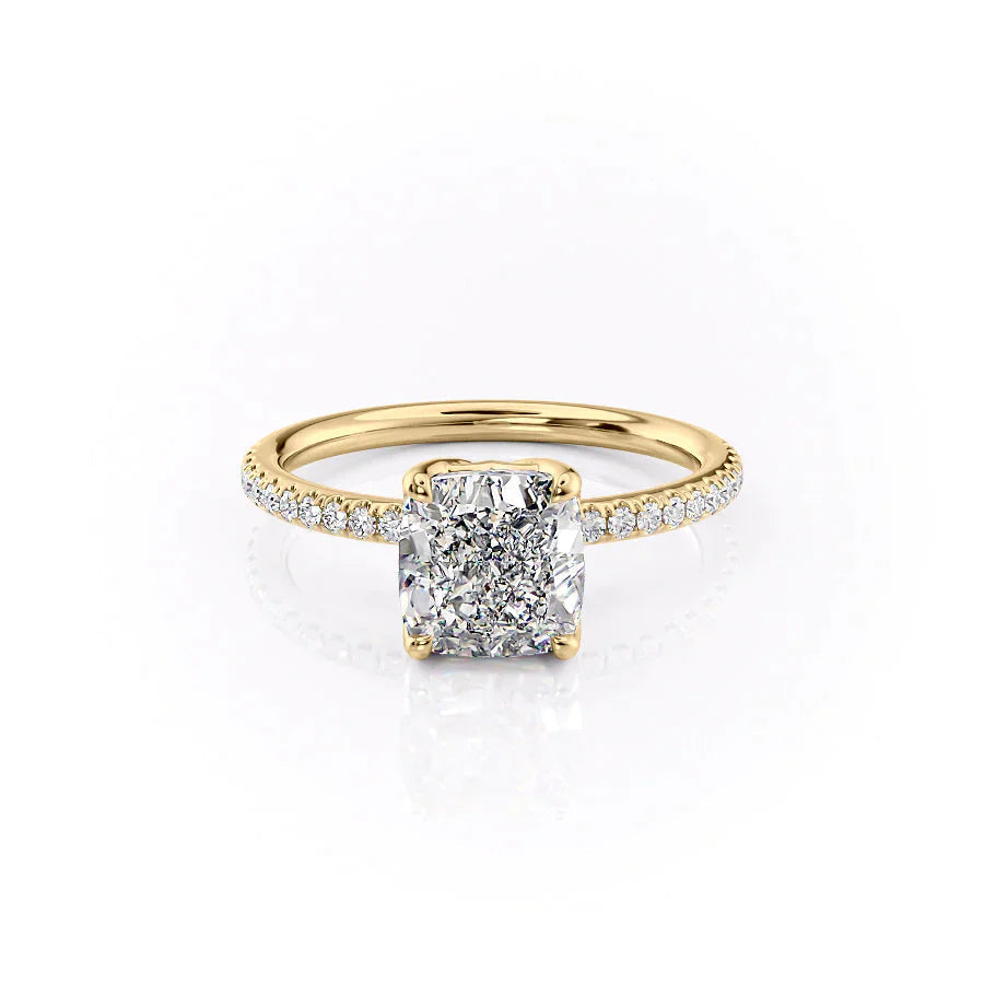 The Pave Alison Set With A 1 Carat Cushion 18K Yellow Gold Lab Diamond