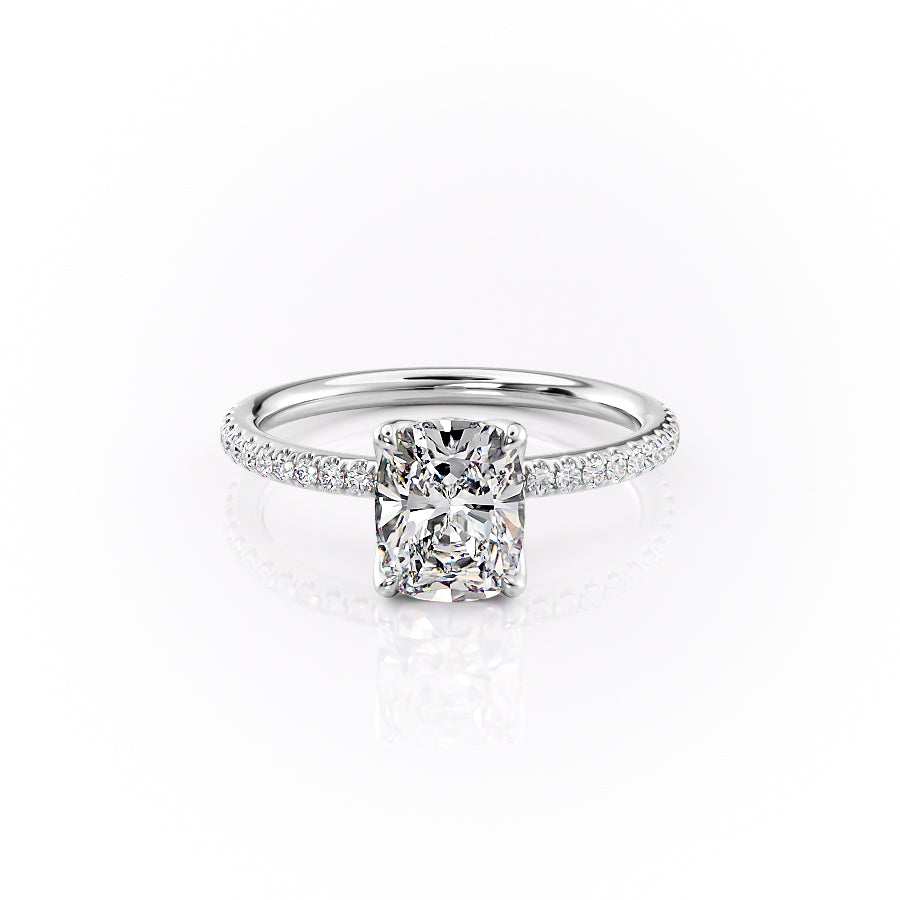 The Pave Alison Set With A 2.5 Carat E. Cushion 14K White Gold Lab Diamond