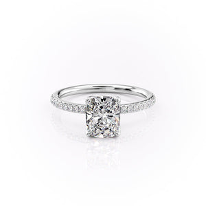 The Pave Alison Set With A 2.5 Carat E. Cushion 14K White Gold Lab Diamond