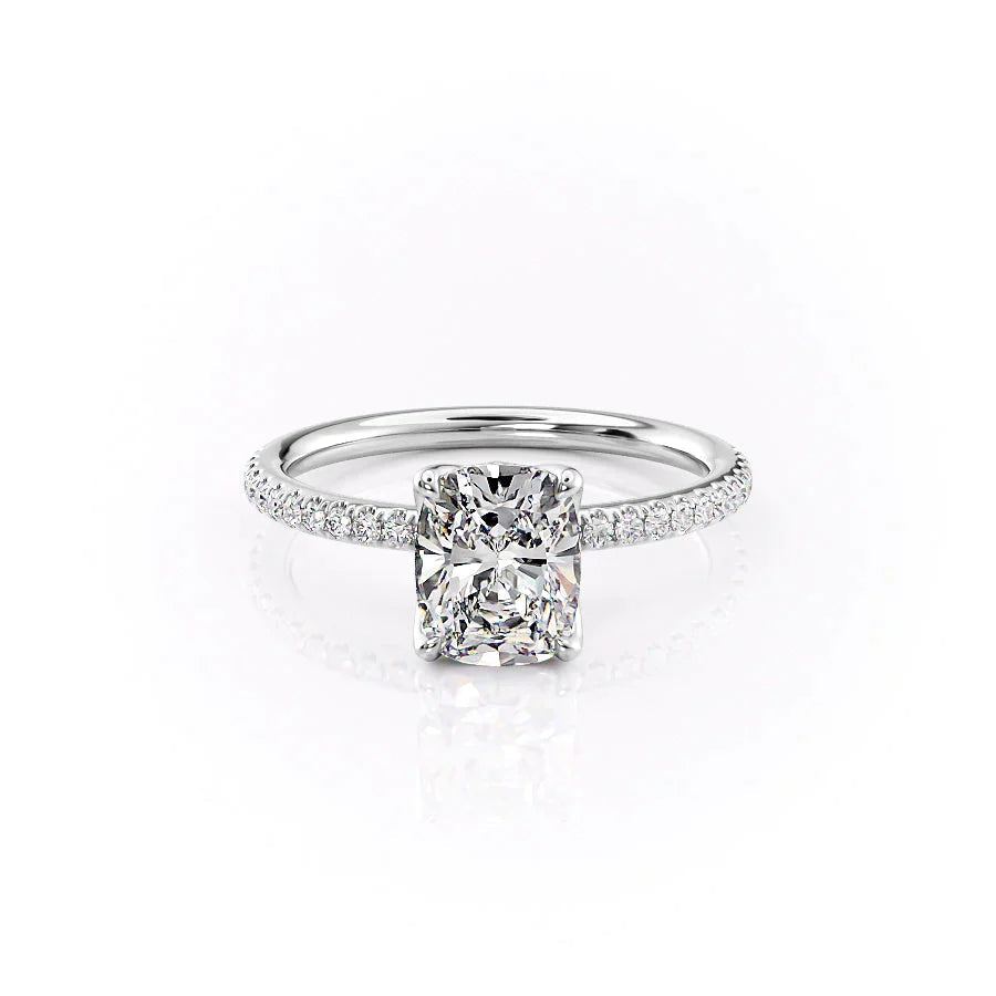 The Pave Alison Set With A 1.5 Carat E. Cushion 18K White Gold Lab Diamond