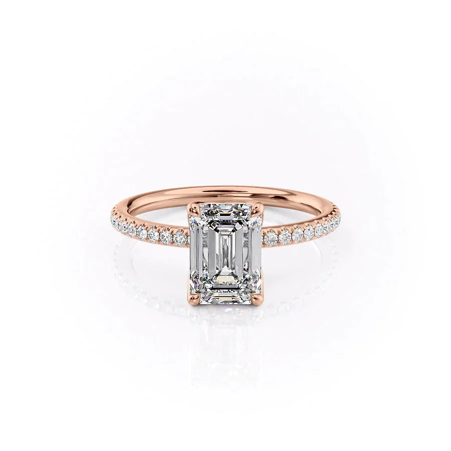 The Pave Alison Set With A 3 Carat Emerald 14K Rose Gold Lab Diamond