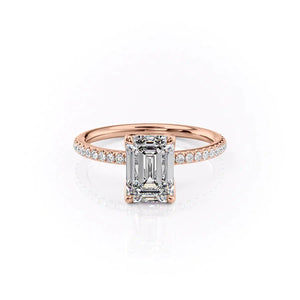 The Pave Alison Set With A 3 Carat Emerald 14K Rose Gold Lab Diamond