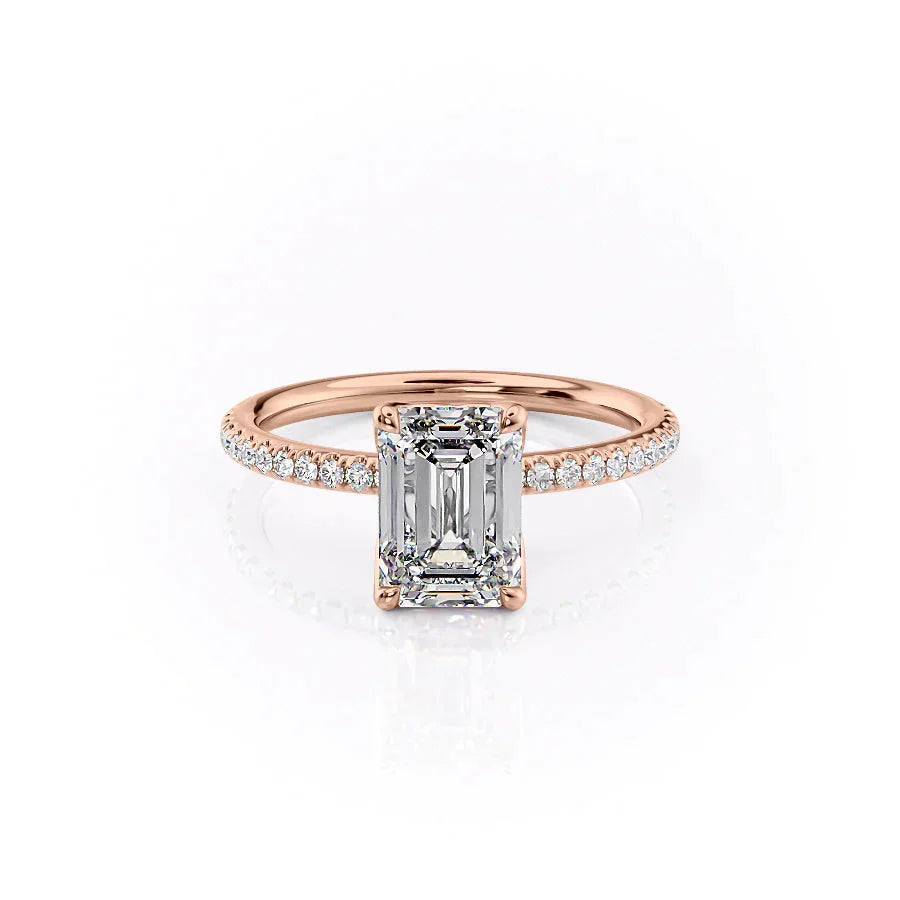 The Alison Set  With A 4 Carat Emerald 14K Rose Gold Moissanite