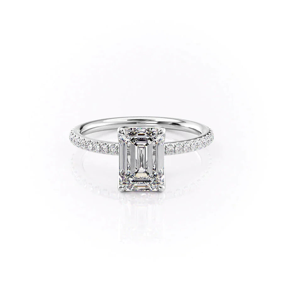The Pave Alison Set With A 1.5 Carat Emerald 14K White Gold Lab Diamond