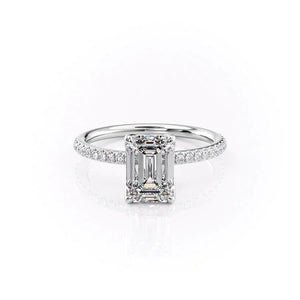 The Pave Alison Set With A 3 Carat Emerald 14K White Gold Lab Diamond