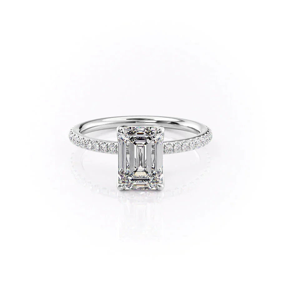 The Alison Set  With A 1.5 Carat Emerald 18K White Gold Moissanite