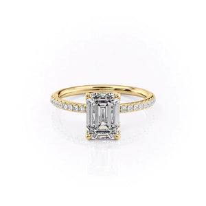 The Alison Set  With A 4 Carat Emerald 18K Yellow Gold Moissanite