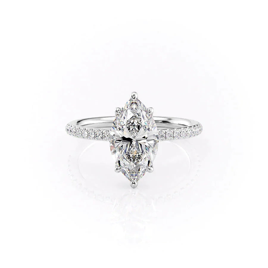 The Pave Alison Set With A 1.5 Carat Marquise 18K White Gold Lab Diamond