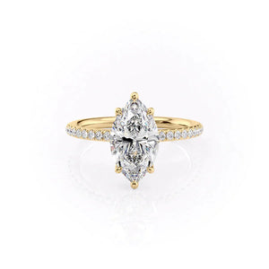 The Pave Alison Set With A 2 Carat Marquise 14K Yellow Gold Lab Diamond