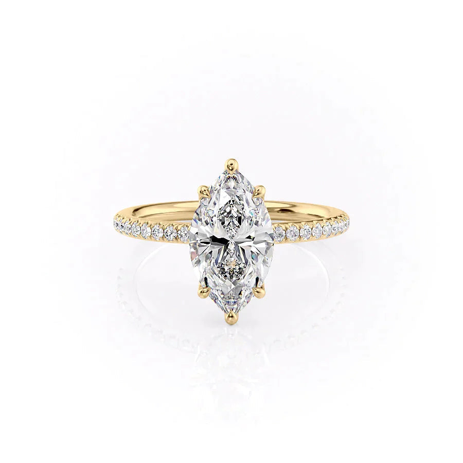 The Pave Alison Set With A 3 Carat Marquise 18K Yellow Gold Lab Diamond