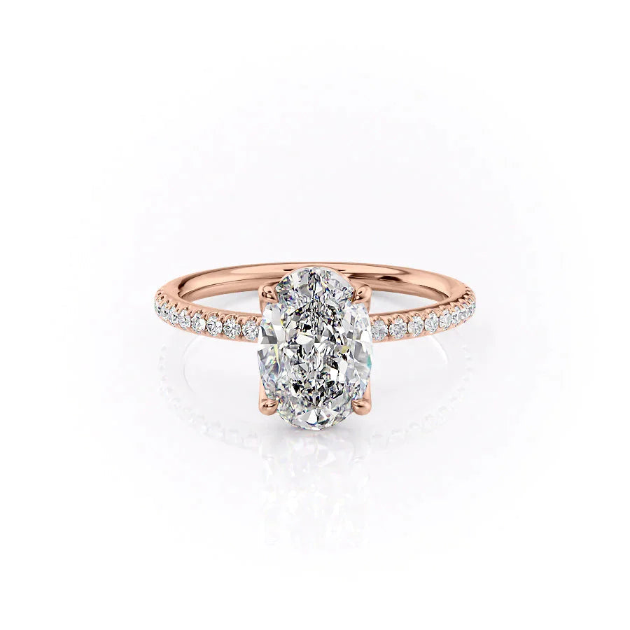 The Pave Alison Set With A 2.5 Carat Oval 14K Rose Gold Lab Diamond