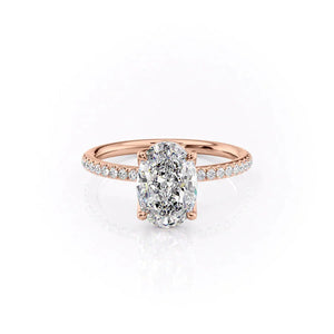 The Pave Alison Set With A 1 Carat Oval 14K Rose Gold Lab Diamond