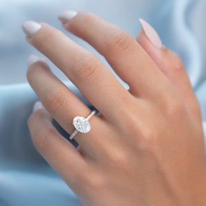 The Pave Alison Set With A 3 Carat Oval 14K Rose Gold Lab Diamond
