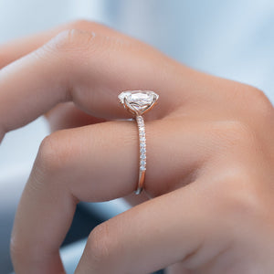 The Pave Alison Set With A 1 Carat Oval 14K Rose Gold Lab Diamond