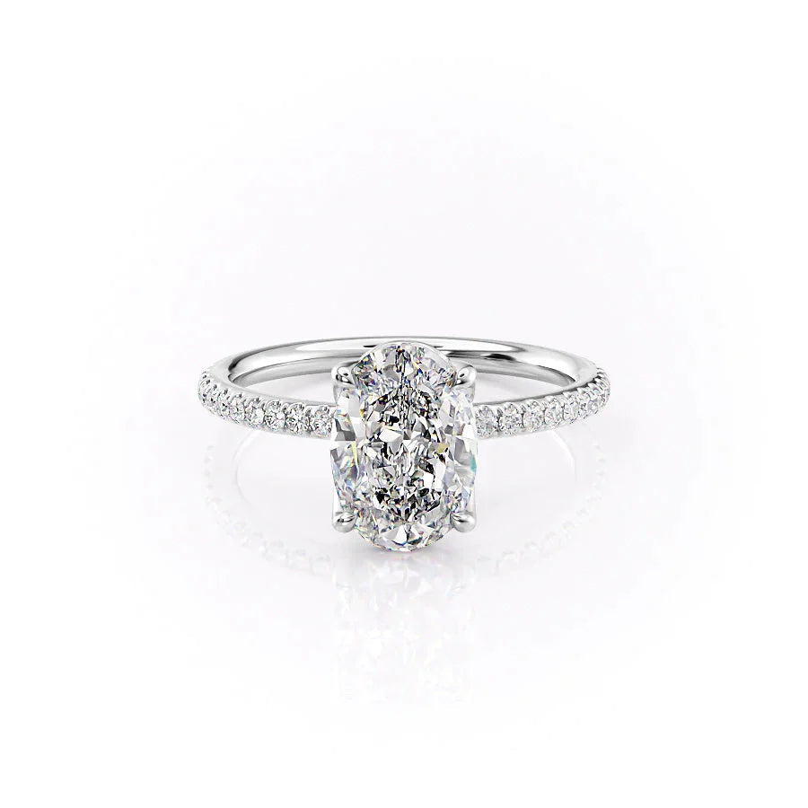 The Pave Alison Set With A 3 Carat Oval 14K White Gold Lab Diamond