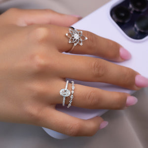 The Pave Alison Set With A 2.5 Carat Oval 18K White Gold Lab Diamond