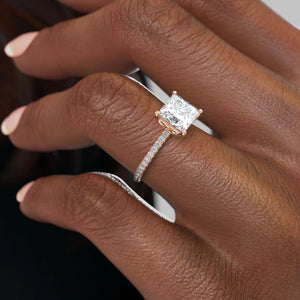 The Pave Alison Set With A 1 Carat Princess 18K Rose Gold Lab Diamond
