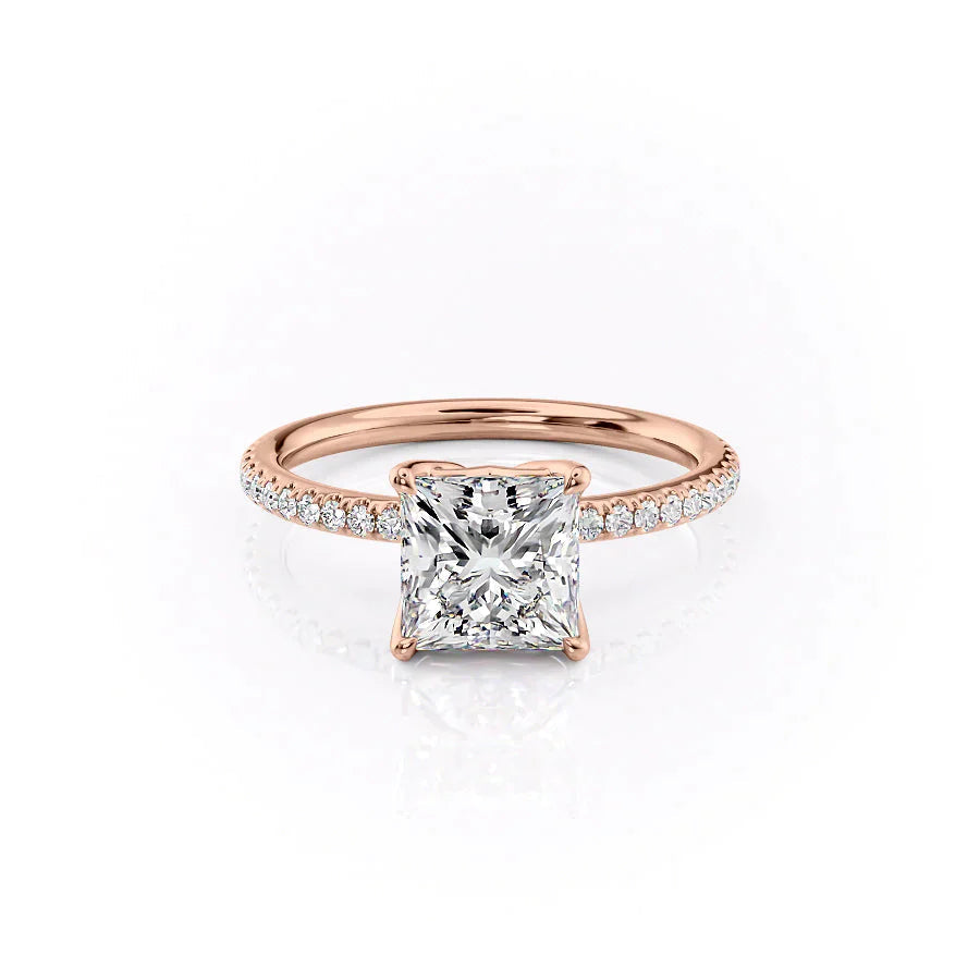 The Pave Alison Set With A 1 Carat Princess 18K Rose Gold Lab Diamond