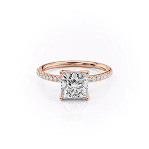 The Pave Alison Set With A 1 Carat Princess 18K Rose Gold Lab Diamond