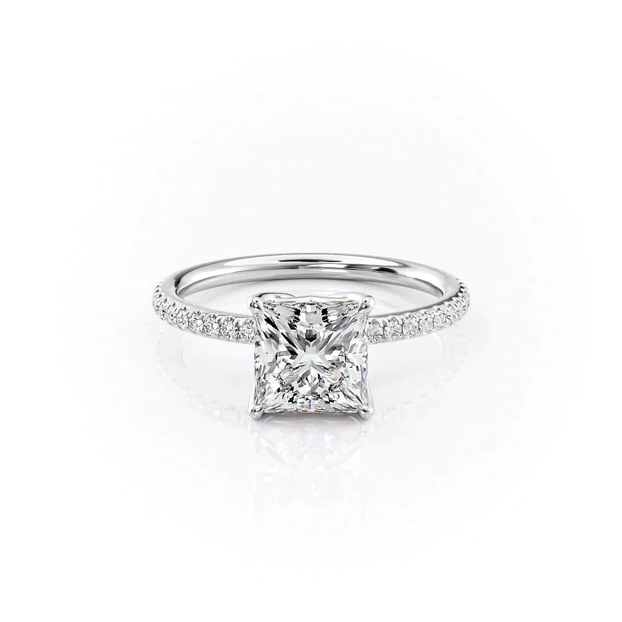 The Pave Alison Set With A 2 Carat Princess 18K White Gold Lab Diamond
