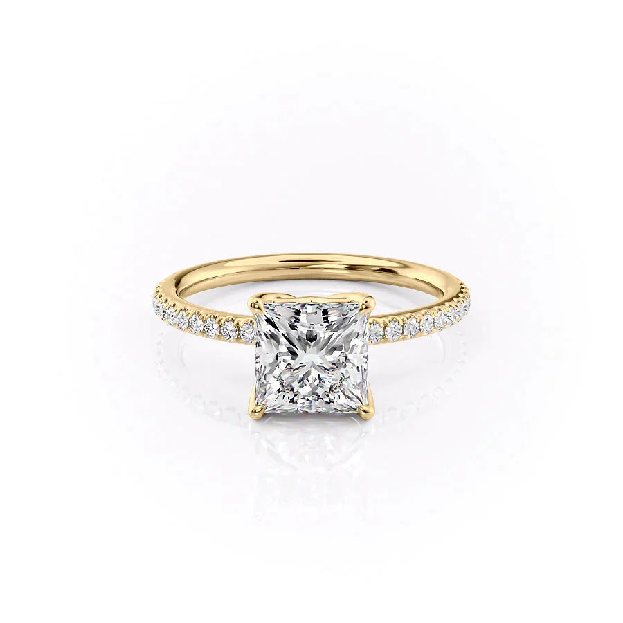 The Pave Alison Set With A 2 Carat Princess 18K Yellow Gold Lab Diamond