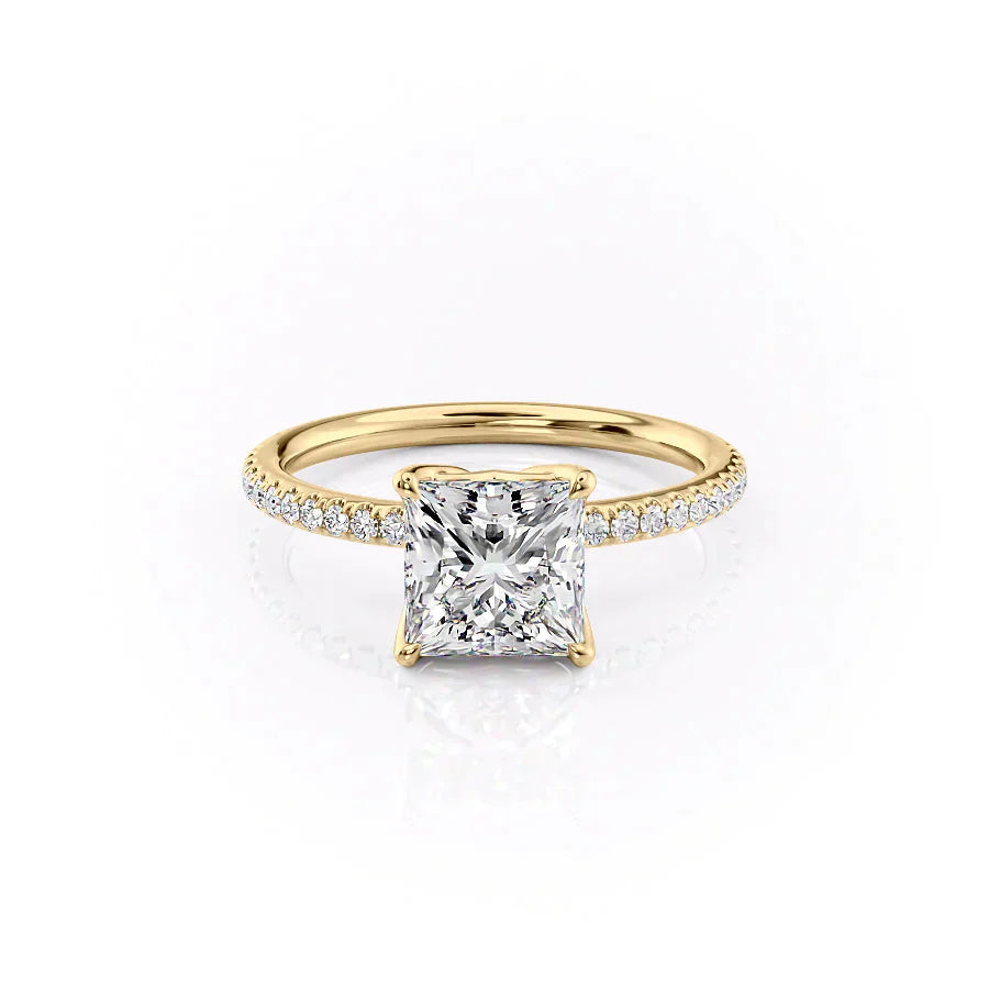 The Alison Set  With A 1.5 Carat Princess 18K Yellow Gold Moissanite