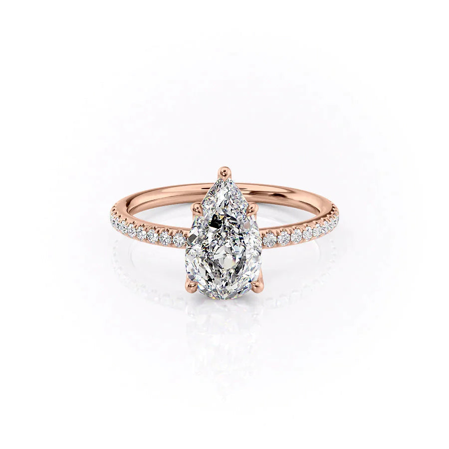 The Pave Alison Set With A 1.5 Carat Pear 14K Rose Gold Lab Diamond