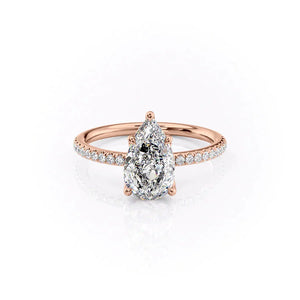 The Pave Alison Set With A 2 Carat Pear 14K Rose Gold Lab Diamond