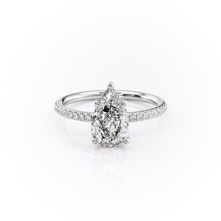 The Pave Alison Set With A 2.5 Carat Pear 18K White Gold Lab Diamond