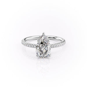 The Pave Alison Set With A 2.5 Carat Pear 18K White Gold Lab Diamond