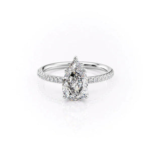 The Pave Alison Set With A 3 Carat Pear 14K White Gold Lab Diamond
