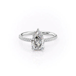 The Alison Set  With A 1 Carat Pear 18K White Gold Moissanite