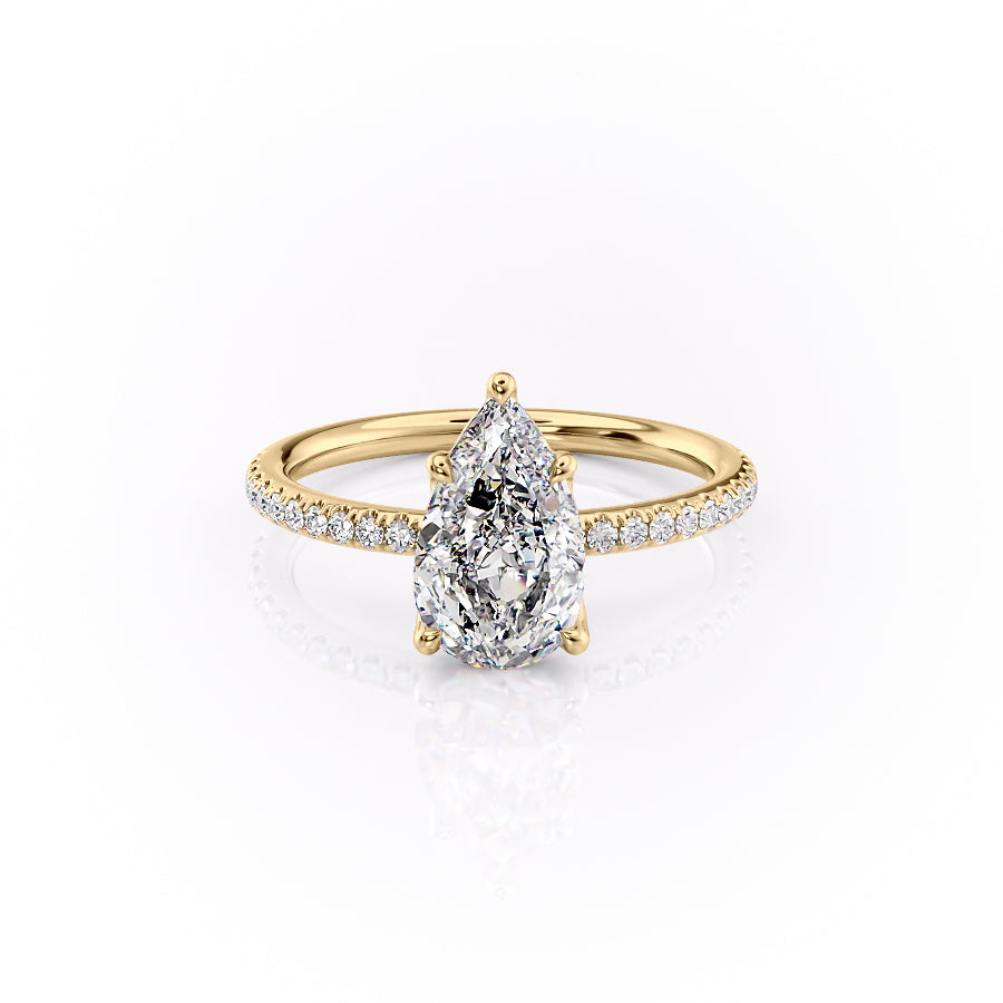 The Pave Alison Set With A 2 Carat Pear 14K Yellow Gold Lab Diamond