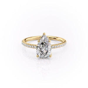 The Pave Alison Set With A 2 Carat Pear 14K Yellow Gold Lab Diamond
