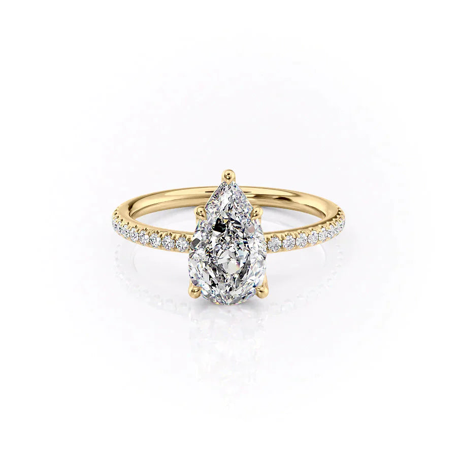 The Alison Set  With A 3 Carat Pear 18K Yellow Gold Moissanite