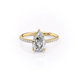 The Alison Set  With A 3 Carat Pear 18K Yellow Gold Moissanite