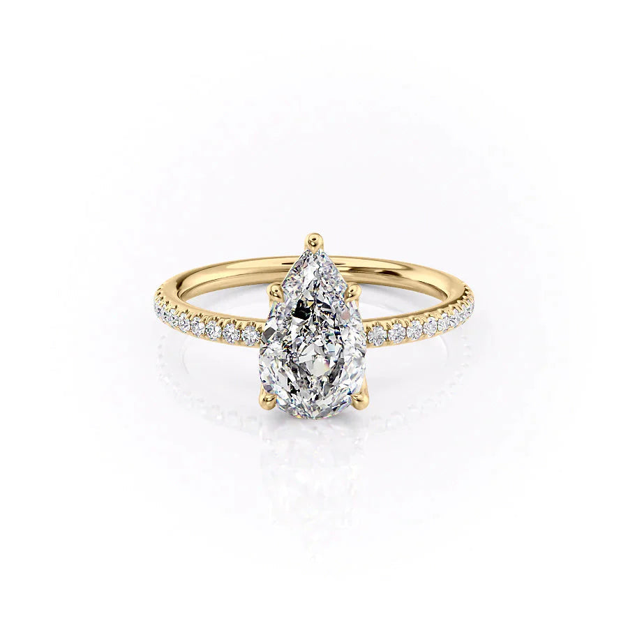 The Pave Alison Set With A 1 Carat Pear 14K Yellow Gold Lab Diamond