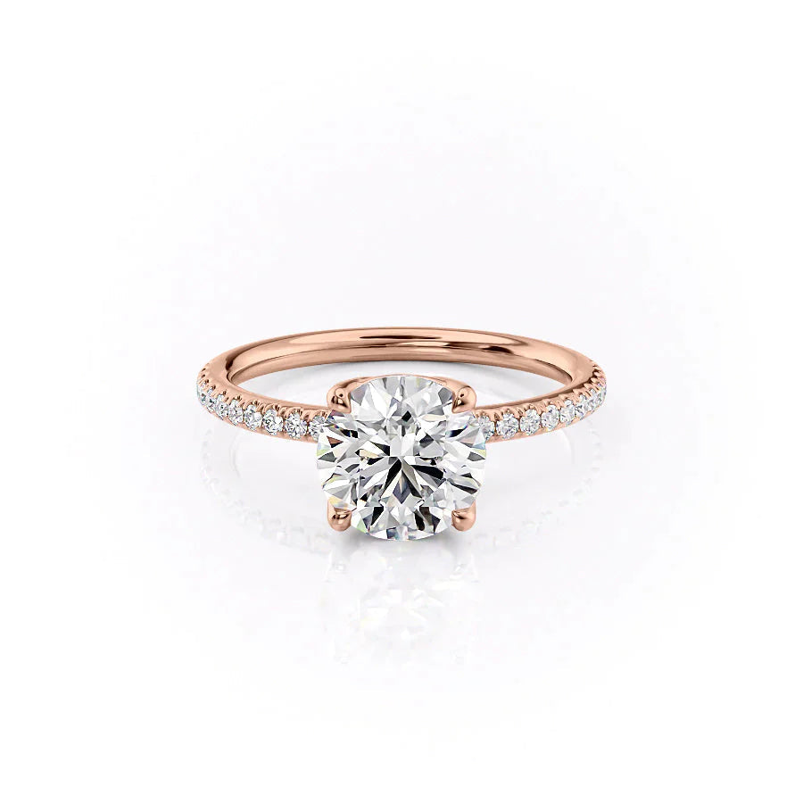 The Pave Alison Set  With A 3 Carat Round 14K Rose Gold Moissanite