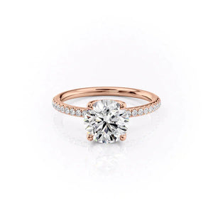 The Pave Alison Set With A 2.5 Carat Round 14K Rose Gold Lab Diamond
