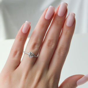 The Pave Alison Set With A 3 Carat Round 18K White Gold Lab Diamond